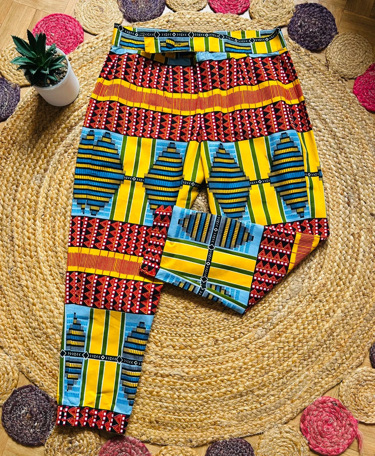 🧡🌈Handmade African Ethnic Boho Festival Pants Afro Chic Wax Cotton Pants 42/44💛🌈 – photo 13